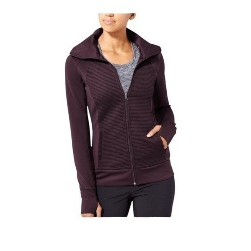 Athleta Stretch and Release Jacket‎ Black Ribbed Knit Full Zip Thumbholes S